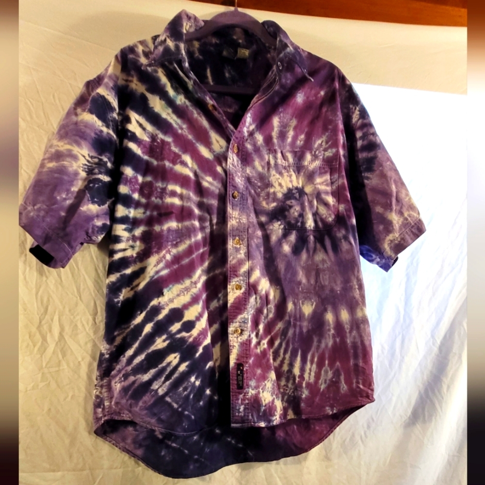 Port and Company Purple Tie-Dye Casual Shirt